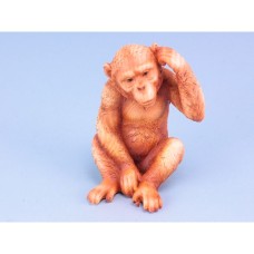 Carved Wood-effect Sitting Monkey, small, 12cm