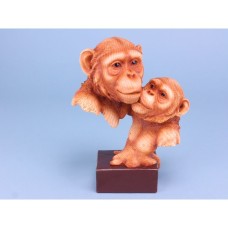 Carved Wood-effect Monkey Pair on Plaque, large, 23cm