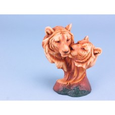 Carved Wood-effect Tiger Head Pair, small, 18cm