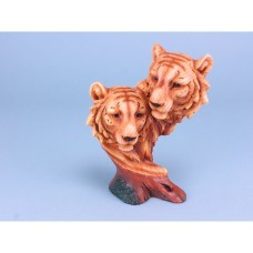 Carved Wood-effect Tiger Head Pair, large, 23cm