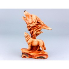 Carved Wood-effect Wolf and Head, 19cm
