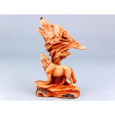 Carved Wood-effect Wolf and Head, 19cm