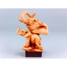 Carved Wood-effect Elephant and Head, 15cm