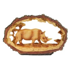 Carved Wood-effect Rhino, in log, 19x12cm
