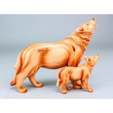 Carved Wood-effect Wolf & Cub, 23cm