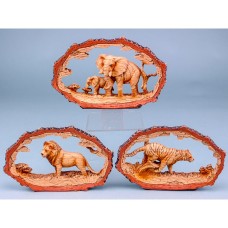 Carved Wood-effect Zoo Animal in Log, 19x12cm, 3 assorted