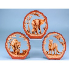 Carved Wood-effect Zoo Animal in Round Log, 19x20cm, 3 assorted