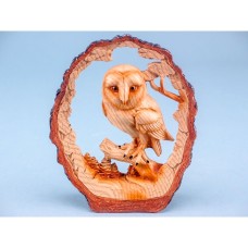 Carved Wood-effect Owl in Log, 18cm