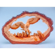 Carved Wood-effect Flying Owl in Log, 22cm