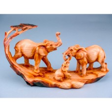 Carved Wood-effect Elephant Family, 30cm