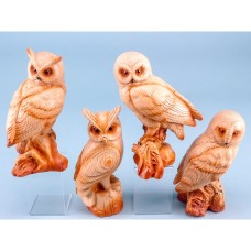Carved Wood-effect Owl on Log, 17cm, 4 assorted