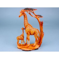 Carved Wood-effect Giraffe Pair with Tree, 30cm