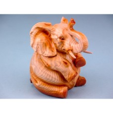 Carved Wood-effect Elephant Money Box, 15x13cm