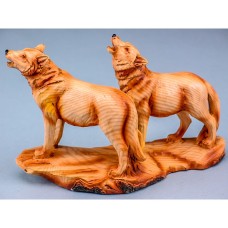 Carved Wood-effect Wolf Pair, 18x12cm