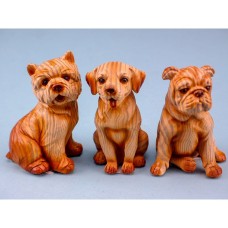 Carved Wood-effect Dogs, 9cm, 3 assorted