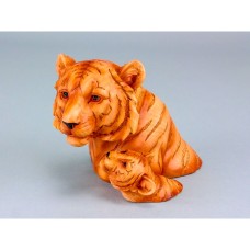 Carved Wood-effect Double Tiger Head, 17cm