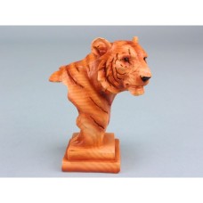 Carved Wood-effect Tiger Head on Plinth, 10cm