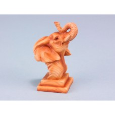 Carved Wood-effect Elephant Head on Plinth, 10cm