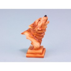 Carved Wood-effect Wolf Head on Plinth, 10cm