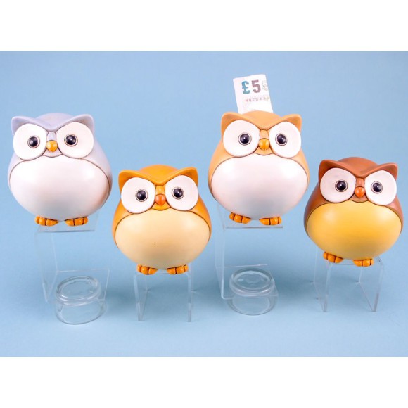 Bright Owl Moneybox, 9.5cm, 4 assorted