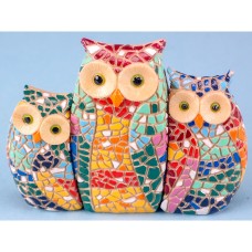 Mosaic Owl, Set of 3, 10cm