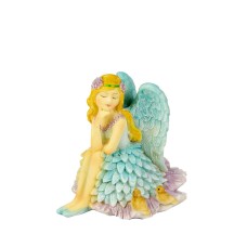 Fairy Sitting with Birds, blue, 10cm