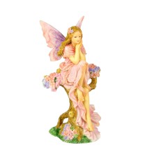 Fairy Sitting on Branch, pink, 16cm