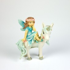 Fairy on Standing Unicorn, blue, 10cm