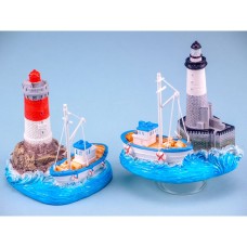 Fishing Boat and Lighthouse 12cm, 2 assorted