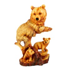 Carved Wood-effect Bear with Cubs, 20cm