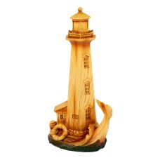 Carved Wood-effect Lighthouse with Whale Tail, 22cm