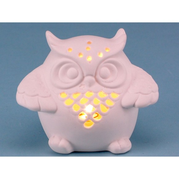 Unglazed Porcelain Owl with LED Light, 8cm