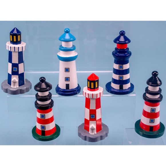 Wooden Lighthouses, small, 10cm, 6 assorted