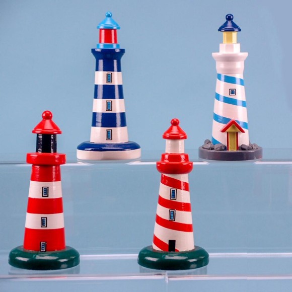 Wooden Lighthouses, medium, 15cm, 4 assorted
