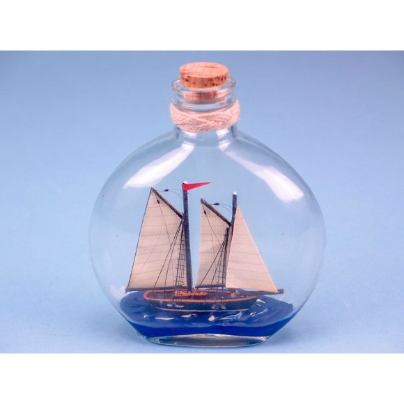 Ship in Round Upright Bottle, 14cm