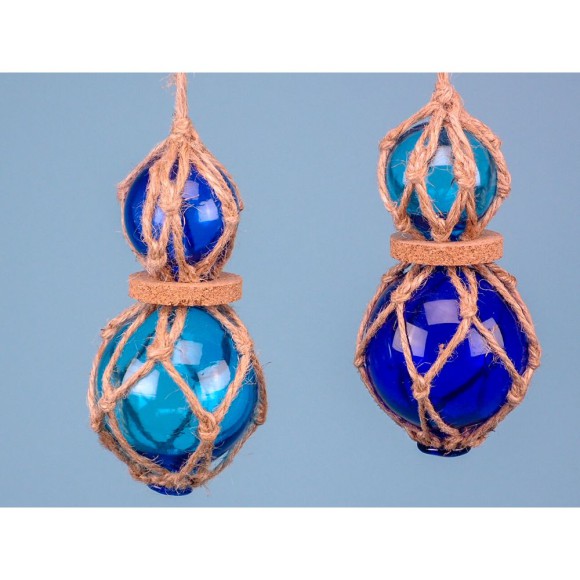 Set of 2 Glass Floats, Blue and Turquoise, 16cm, 2 assorted