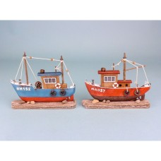 Rustic Fishing Boat on Wooden Base, 19cm, 2 assorted