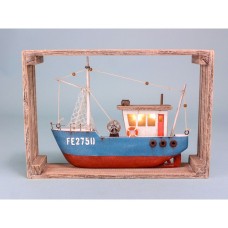 Fishing Boat with LED Light in Frame, 32x22cm