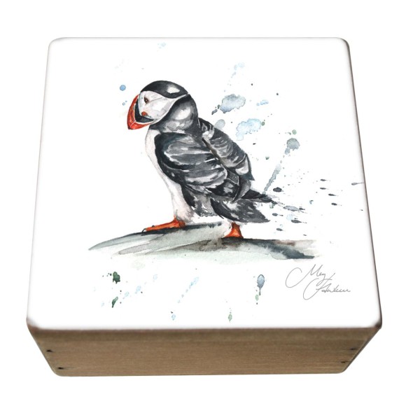 Meg Hawkins Puffin Ruffled Feathers Box, 9x9cm