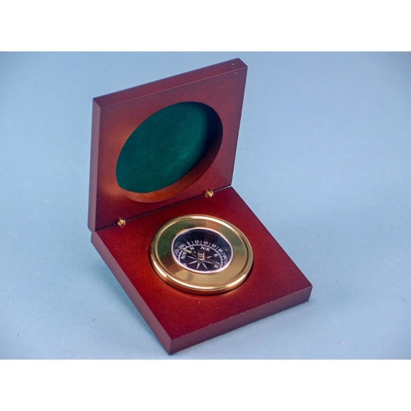 Compass in Wooden Presentation Box, 9cm