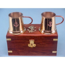 Set of 2 Mini Tankards in Wooden Presentation Box 15x8cm