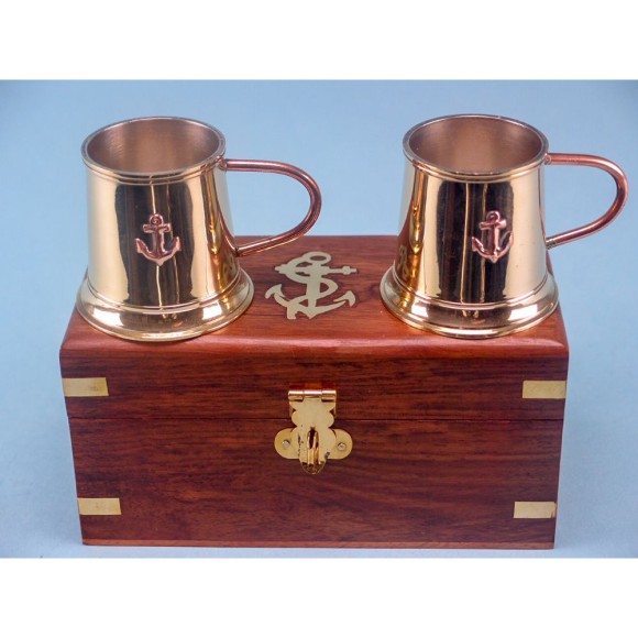 Set of 2 Mini Tankards in Wooden Presentation Box 15x8cm