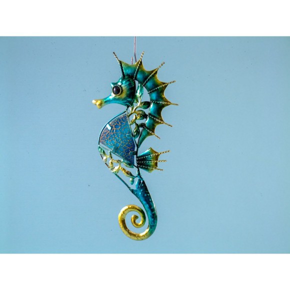 Metal and Glass Seahorse Plaque, 32cm