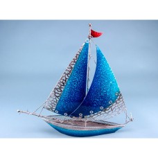 Two Tone Blue Metal Yacht, large 43x38cm