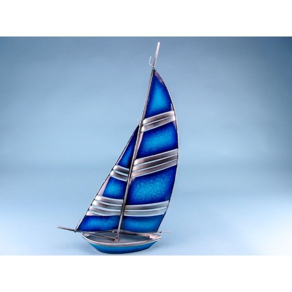 Blue and Silver Metal Yacht, 28.5x49.5cm