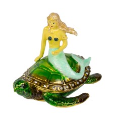 Cloisonné Mermaid on Turtle, 8cm