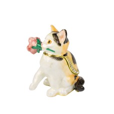Cloisonné Cat with Rose, 8cm