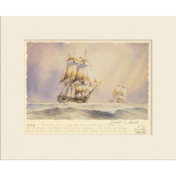 David Bell HMS Victory signed mounted print, 26x21cm