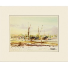 David Bell Barges at Pin Mill signed mounted print, 26x21cm