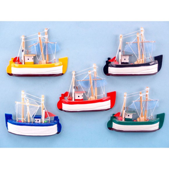 Fishing Boat Magnet, 8.5cm, 5 assorted